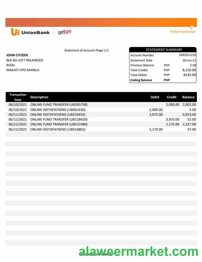 Philippines Unionbank excel